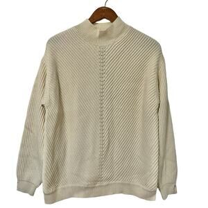 Marine Layer Skylar Chunky Turtleneck Sweater Size L Ivory Wool Blend Women's